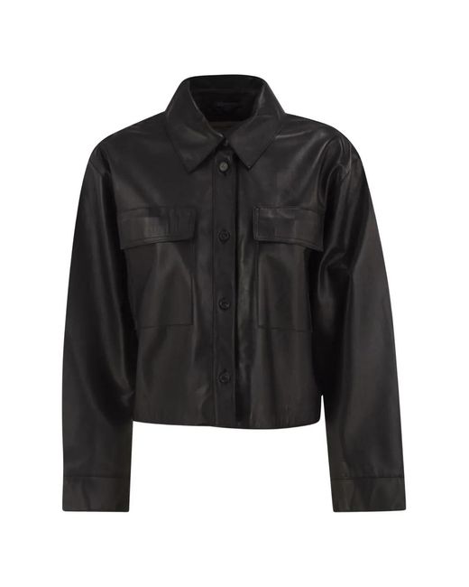 Weekend by Maxmara Black Cropped Lamb Leather Jacket