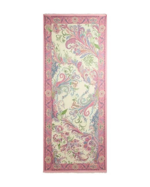 Etro Pink Scarf With Flora And Fauna Motif for men
