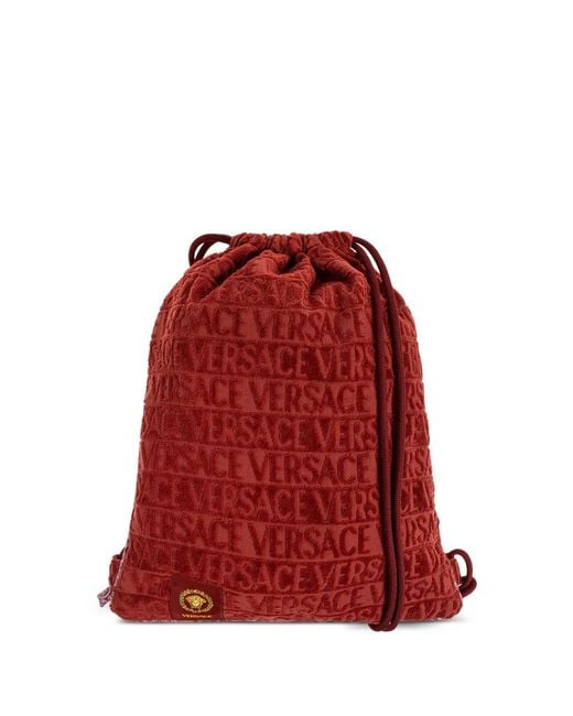 Versace Red Logo-Jacquard Drawstring Backpack