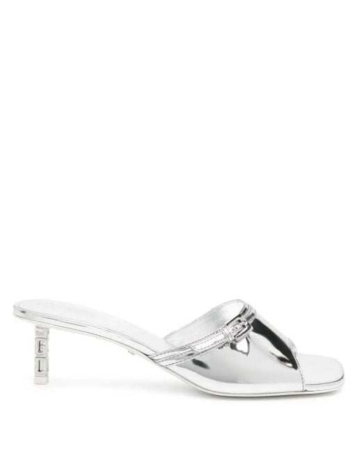 Gcds White Mirrored Leather Sandals