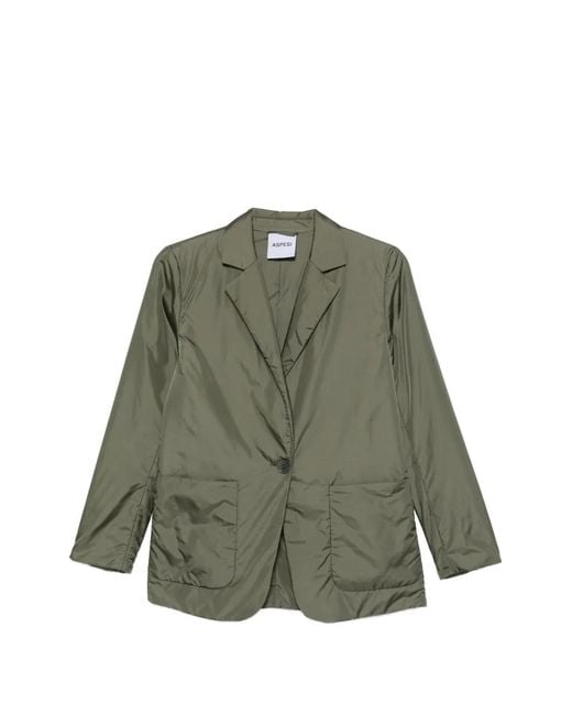 Aspesi Green Blazer Boutonné À Poches À Rabat