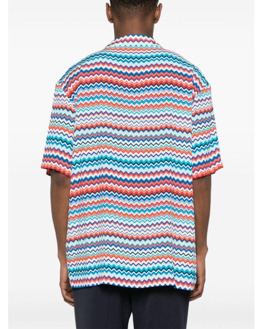 Missoni Blue Zigzag-print Bowling Shirt for men