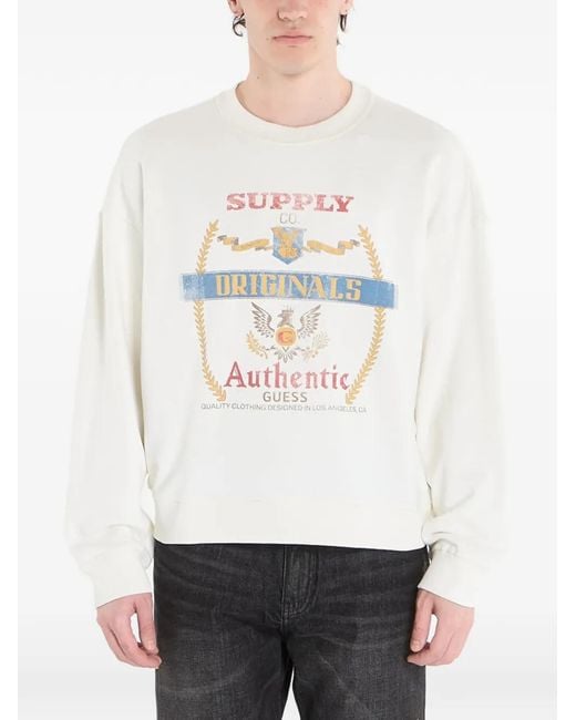 Guess White Graphic-Print Long-Sleeve Sweater for men