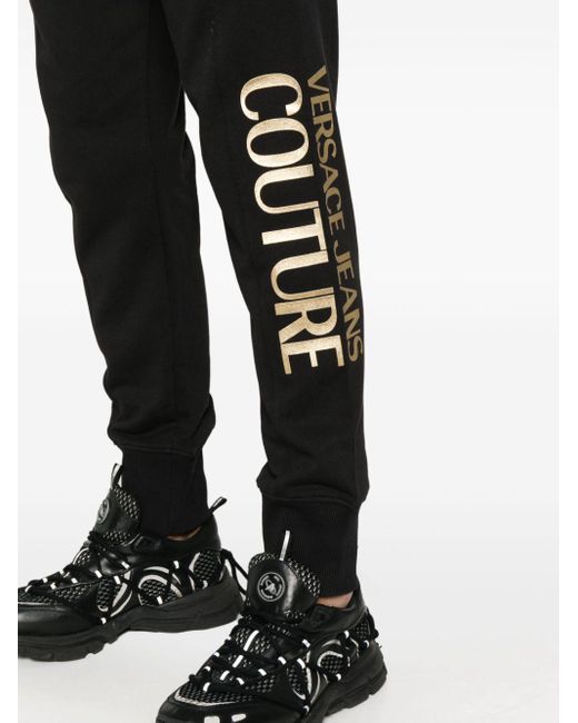 Versace Black Logo-print Cotton Track Pants for men