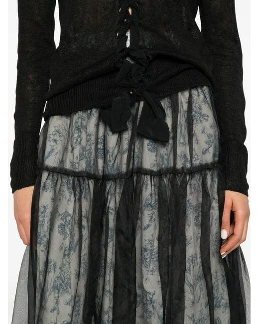 A Tentative Atelier Gray Toile De Jouy Tulle-Overlay Skirt