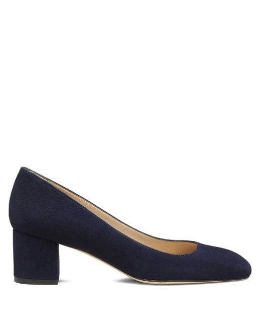 Stuart Weitzman Blue Block-Heel Suede Sandals