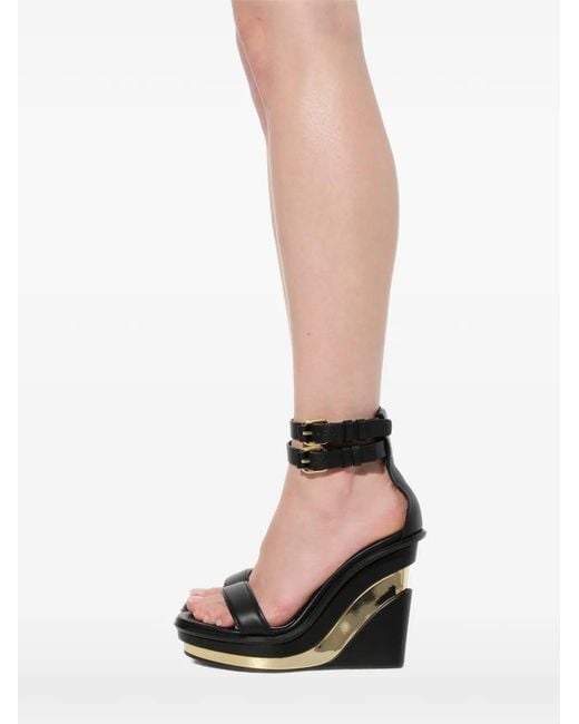 McQueen White Double-Strap Wedge Pumps