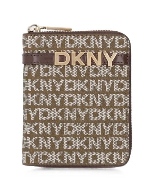 DKNY Brown Logo-Plaque Zip-Around Wallet