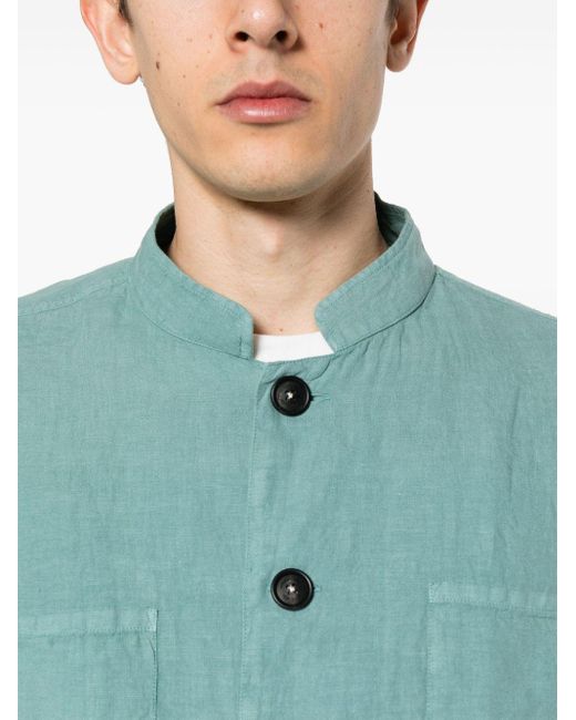 Massimo Alba Green Side-slit Linen Shirt for men