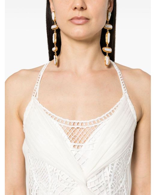 Alberta Ferretti White Net-lace Maxi Dress