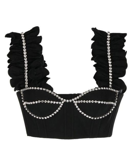 Area Black Crop Top With Crystals