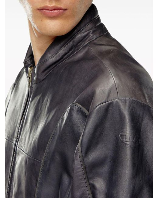 DIESEL Blue L-krix Leather Biker Jacket for men