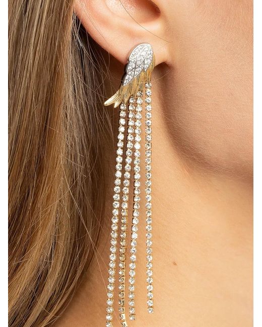 Zadig & Voltaire White Rock Feather Strass Pendant Earrings