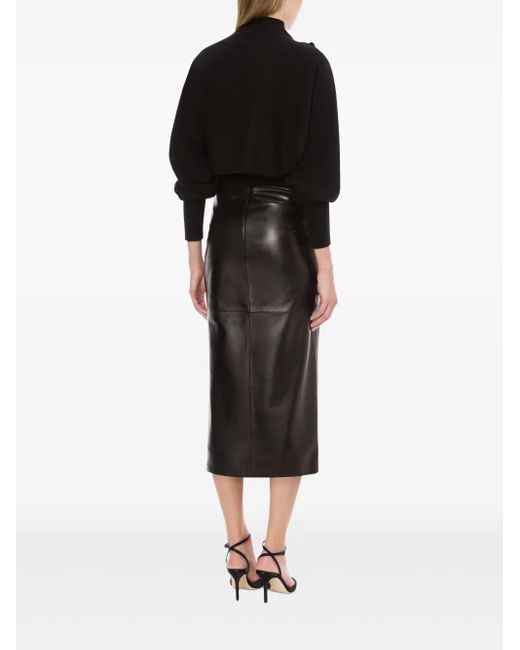 Alberta Ferretti Black Merino Wool, Silk And Cashmere Bolero With Floral Detail