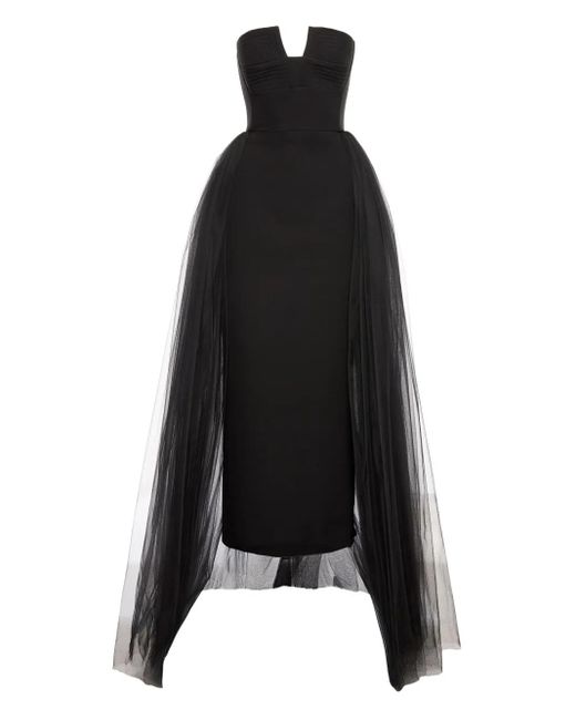 V:PM ATELIER Black Schulterfreies Kleid mit Tüll-Overlay