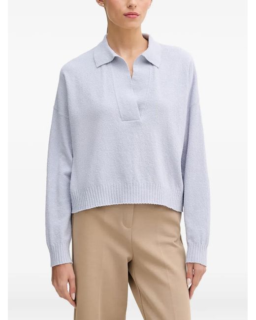 Sisley Blue Bouclé-Knit Polo Sweater