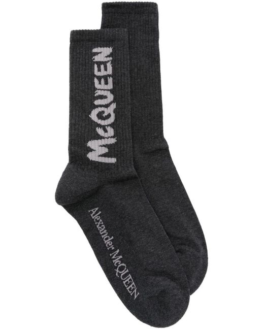Alexander McQueen Black Intarsia-logo Ankle Socks for men
