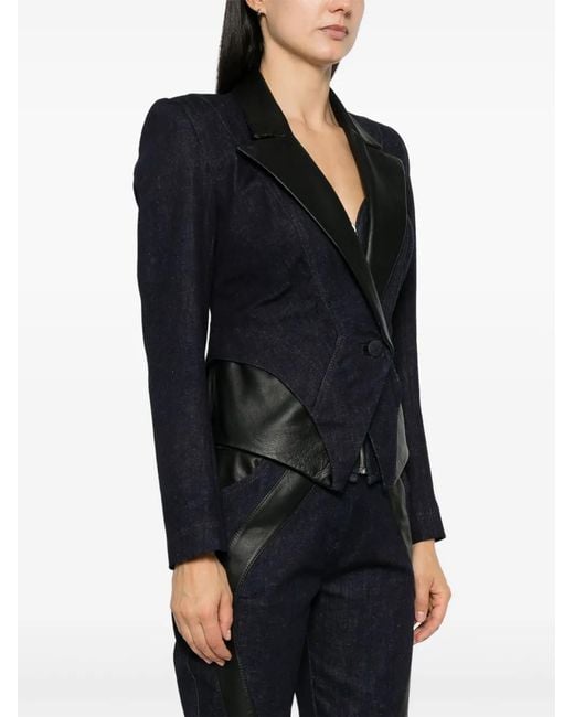 MITILIANE COUTURE Black Leather-Inserts Blazer