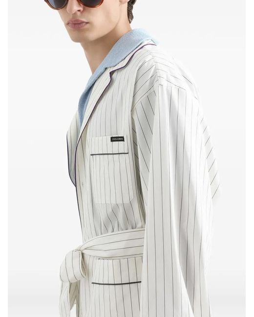 Dolce & Gabbana White Striped Poplin Vanity Robes for men