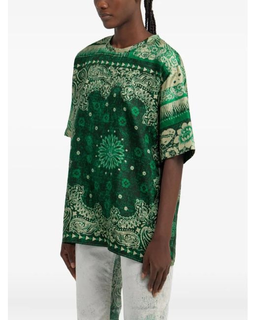 Roberto Cavalli Green T-Shirt mit Bandana-Print