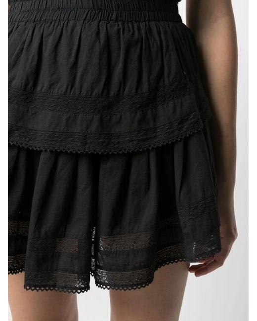 LoveShackFancy Black Ruffled Cotton Mini Skirt