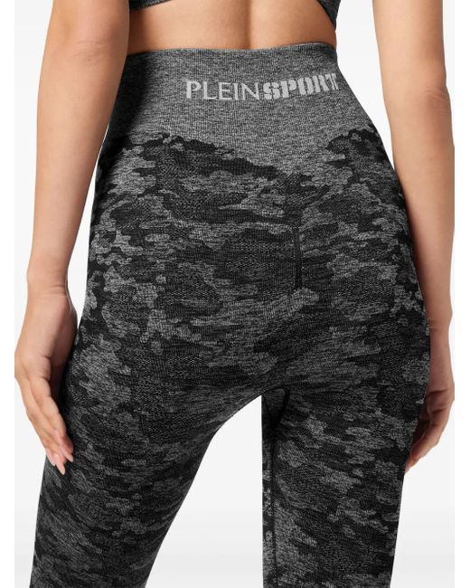 Philipp Plein Gray Camouflage-Print Performance Leggings