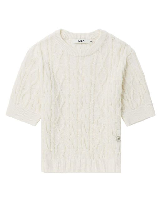 SJYP White Crew-neck Cable-knit Top