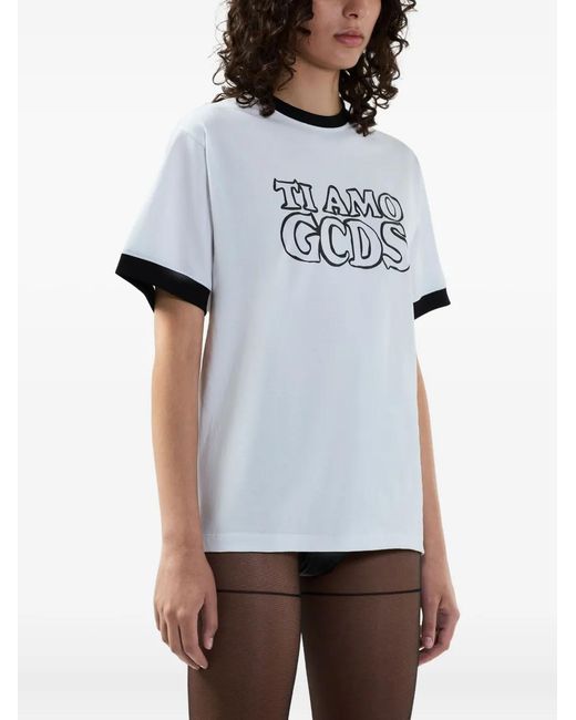 Gcds White Graphic-Print Ringer T-Shirt