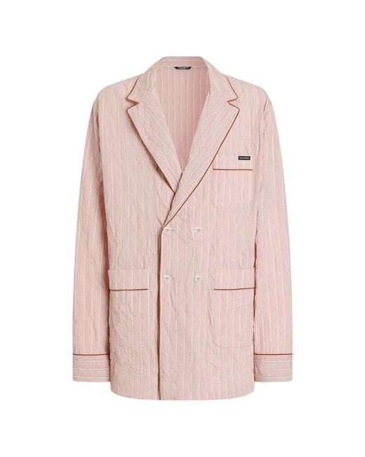 Dolce & Gabbana Pink Crinkled Striped Fabric Shirt-Style Vanity Robe for men