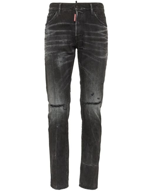 DSquared² Gray Washed Denim Jeans With Wear for men