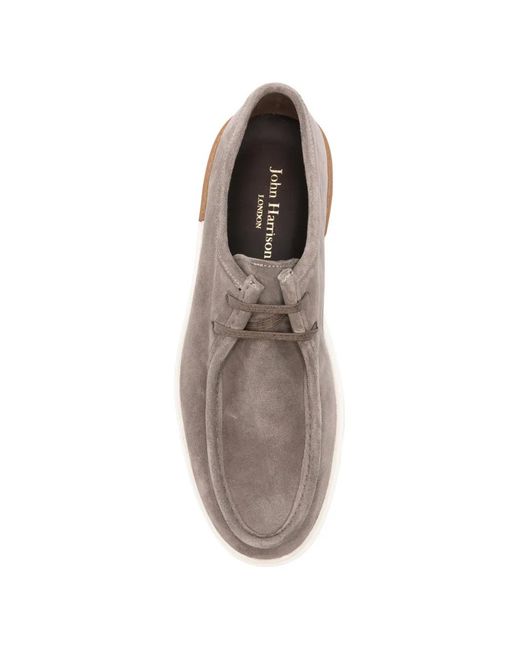JOHN HARRISON Gray Lace-Up Suede Loafers for men