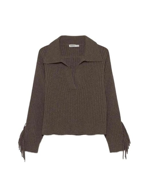 Jonathan Simkhai Brown Fringe-Trimmed Ribbed-Knit Sweater