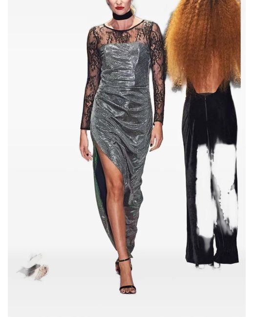 Lethicia Bronstein Gray Aruana Lace-Panelled Lurex Dress
