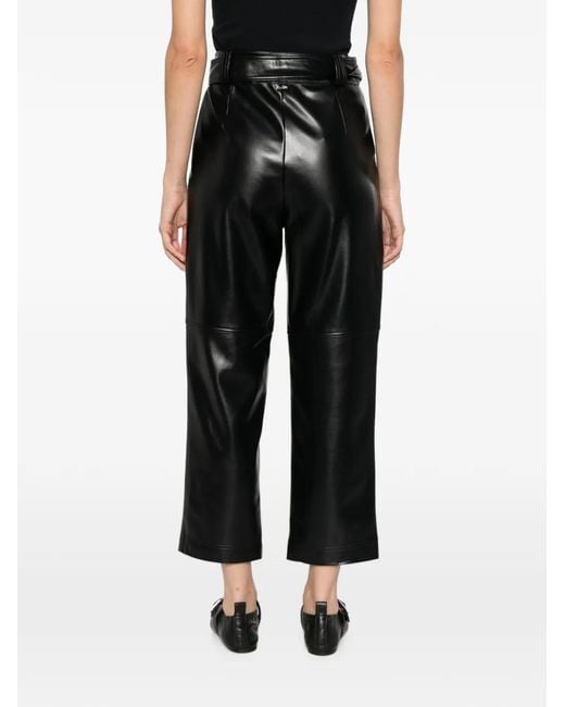 Twinset Black Belted Faux-Leather Trousers