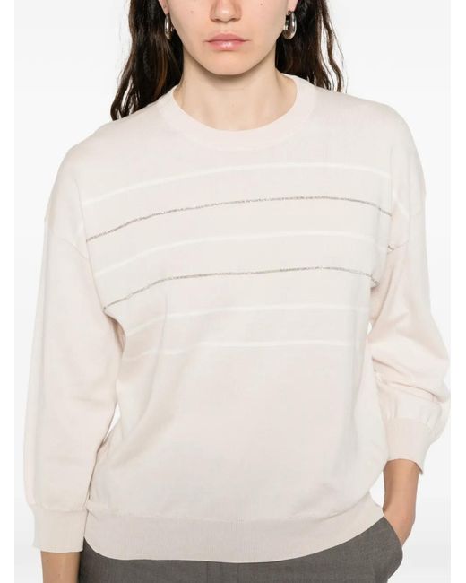 Peserico White T-Shirt Rayé À Col Rond