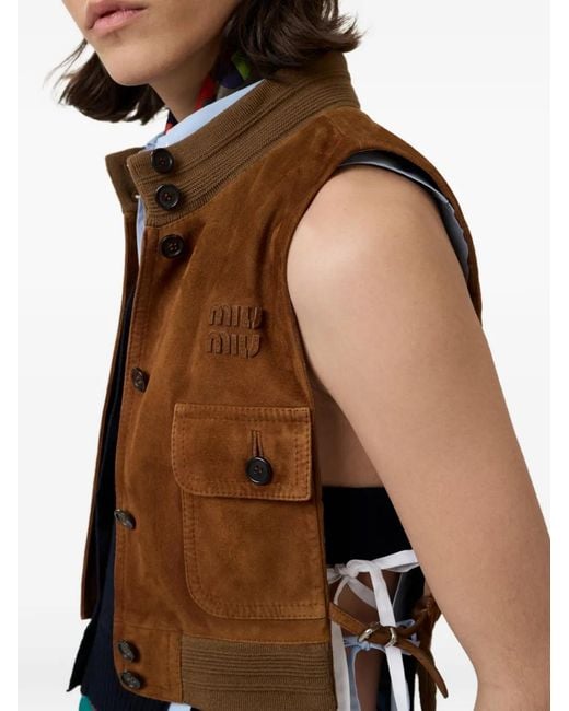 Miu Miu Brown Waxed Suede Leather Vest