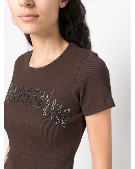 Blumarine Brown Logo-embellished Ribbed-knit T-shirt