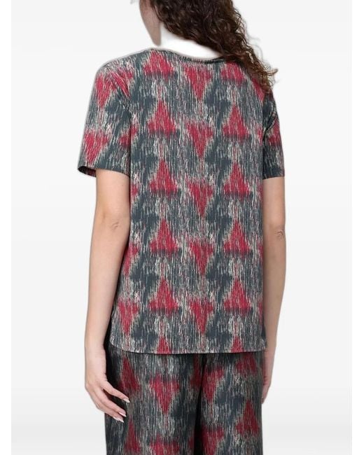 Max Mara Gray Abstract-Print Short-Sleeve Top