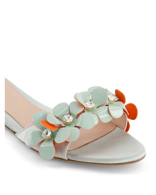 Giambattista Valli Green Floral-Appliqué Slides