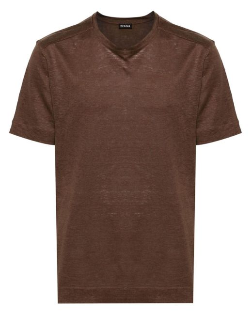 Zegna Brown Mélange-effect Linen T-shirt for men