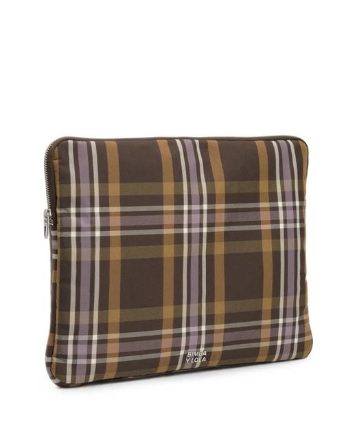 Bimba Y Lola Brown Hunter Tartan Jacquard Laptop Sleeve