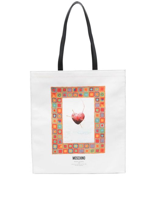 Moschino White Heart Of Wool-print Shoulder Bag