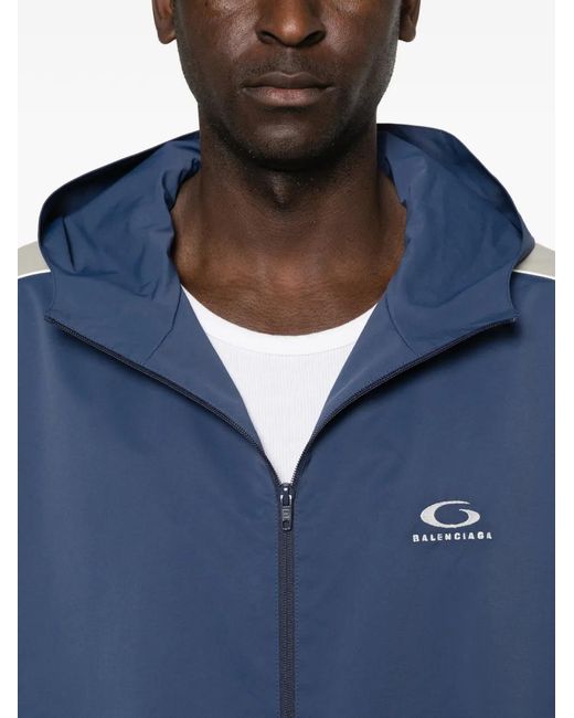 Balenciaga Blue Logo-Detail Hooded Sport Jacket for men