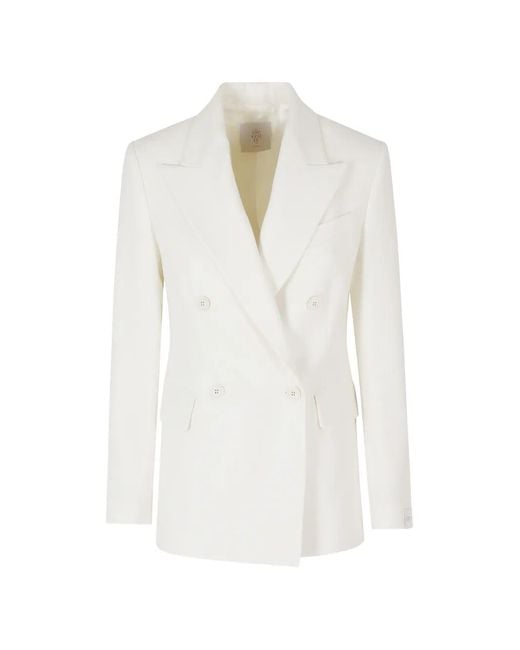 Eleventy White Double-Breasted Blazer