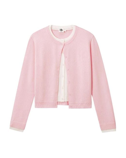 B+ AB Pink Button-Detail Long-Sleeves Cardigan