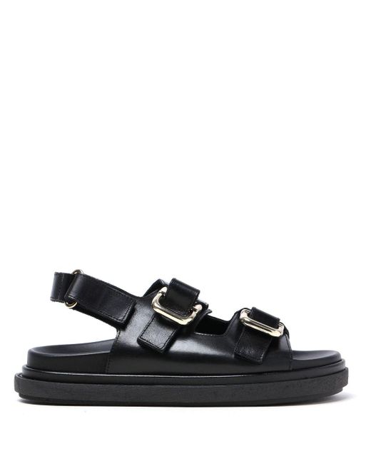 Alohas Black Harper Leather Flat Sandals