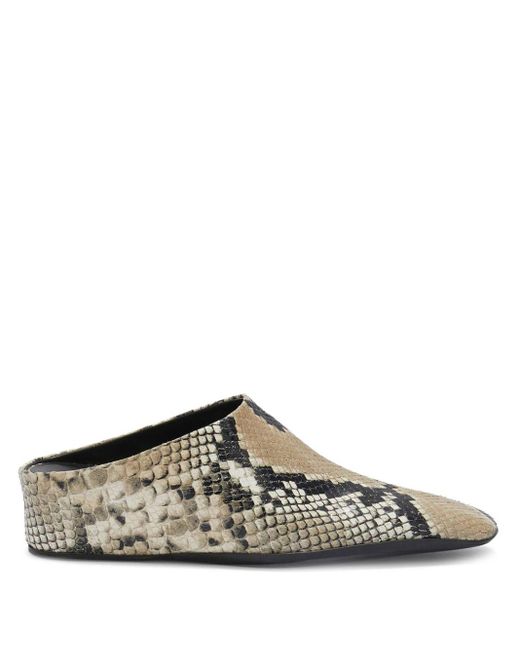 Jil Sander Brown Snakeskin-Effect Leather Mules