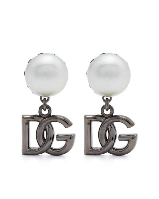 Dolce & Gabbana White Clip Earrings With Dg Pendant