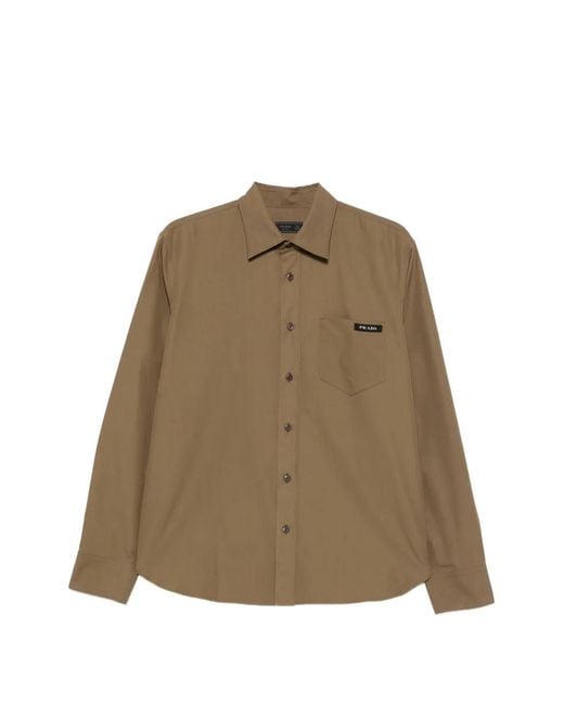 Prada Hemd Mit Logo-Patch in Natural für Herren