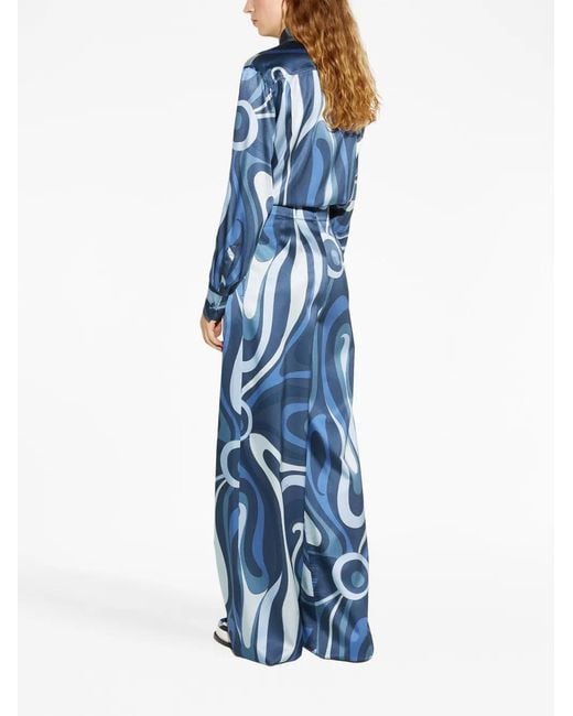 Emilio Pucci Blue Abstract-Print Silk Culottes